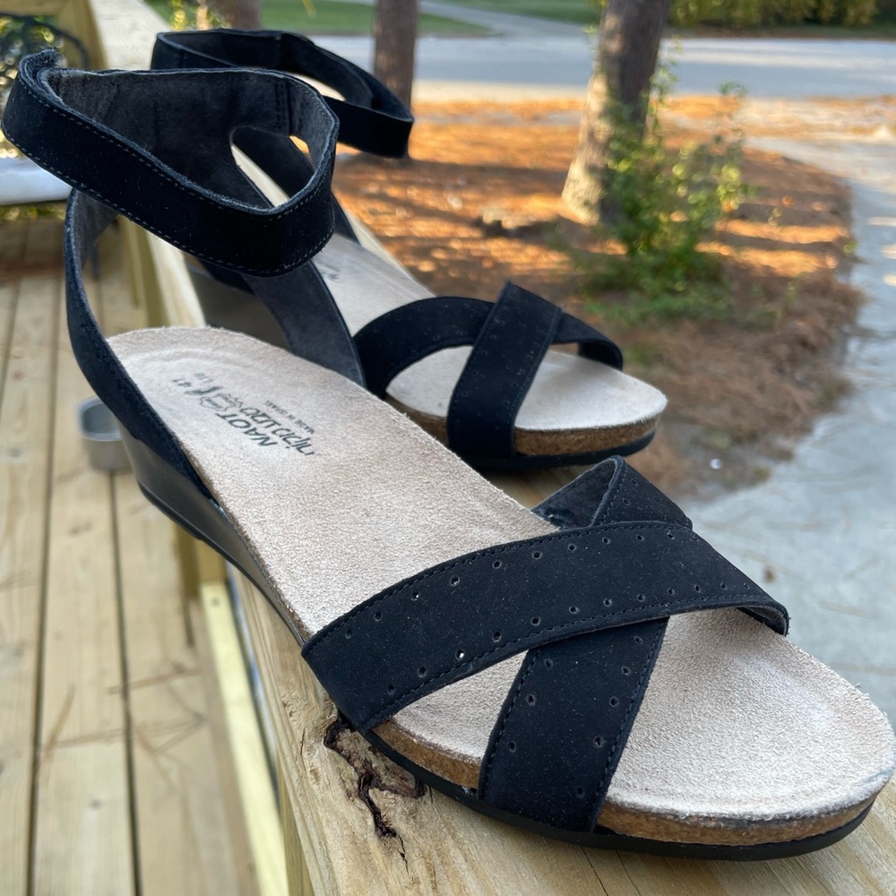 Naot Black Suede Ankle-Strap Sandals